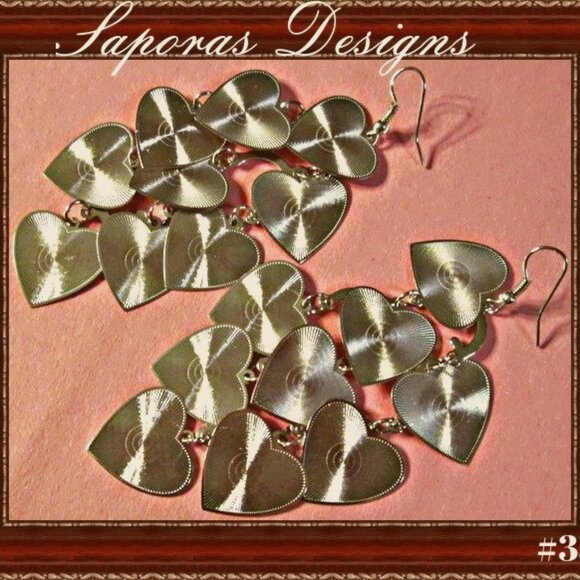 Silver Tone Chandelier Dangle Heart Design Earrings Teen Gift - Picture 1 of 1